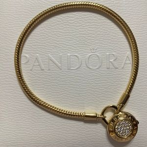 Pandora Pavé Padlock Clasp Snake Chain Bracelet